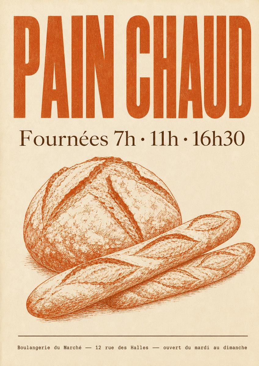 Exemple d'affiche A4 générée pour une boulangerie