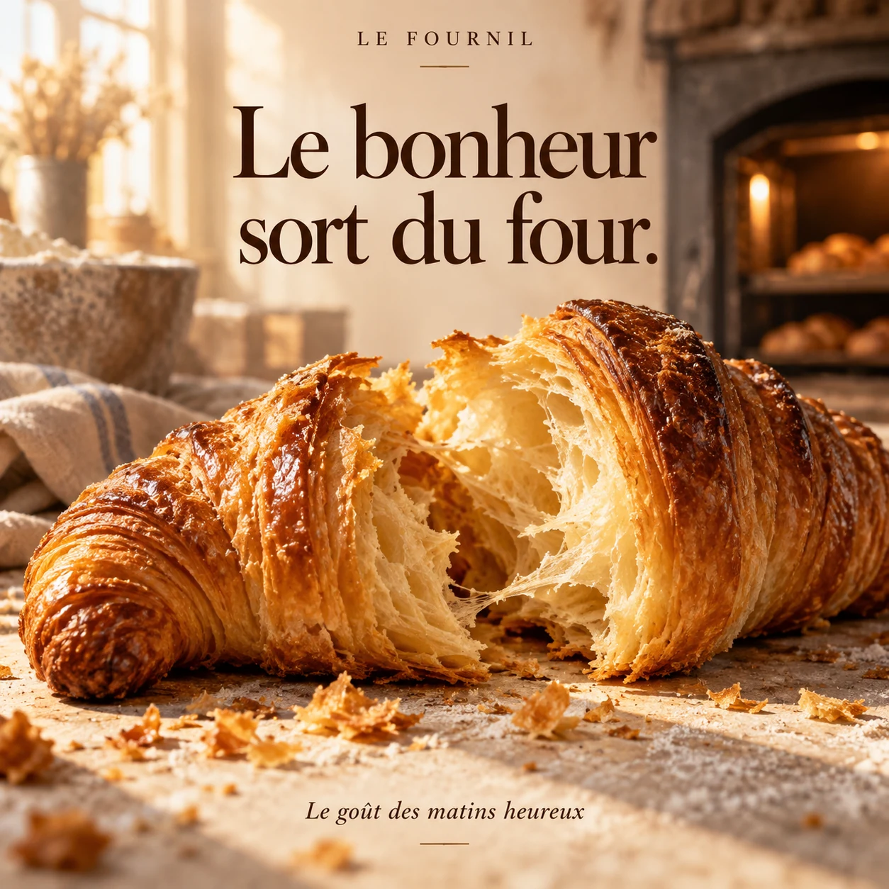 Publication boulangerie avec une viennoiserie dorée