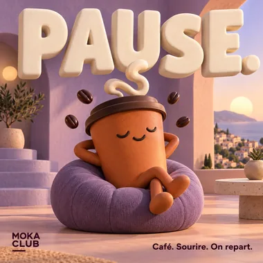 Exemple de publication coffee shop au style illustration 3d, enseigne fictive Moka Club