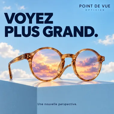 Exemple de publication opticien au style photo surréaliste, enseigne fictive Point de Vue