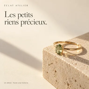 Exemple de publication bijouterie au style luxe minimaliste, enseigne fictive Éclat Atelier